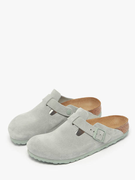 Slippers Boston In Leather Birkenstock Green women 1029214 other view 1