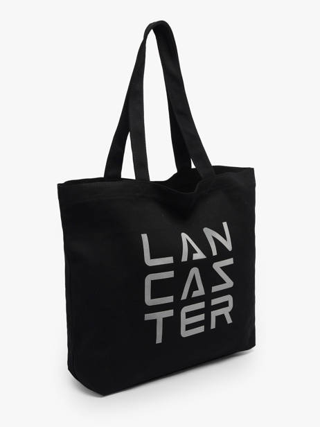 Sac Porté épaule Tote Bag 3 Lines Coton Lancaster Noir tote bag 3 lines 6 vue secondaire 1